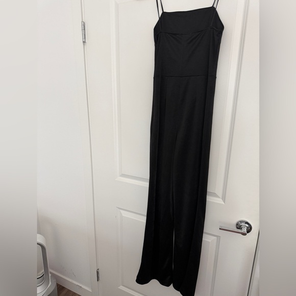 BNWT ZARA Black Shiny Jersey Effect Straight Leg Spaghetti Strap Jumpsuit Small - Picture 7 of 9